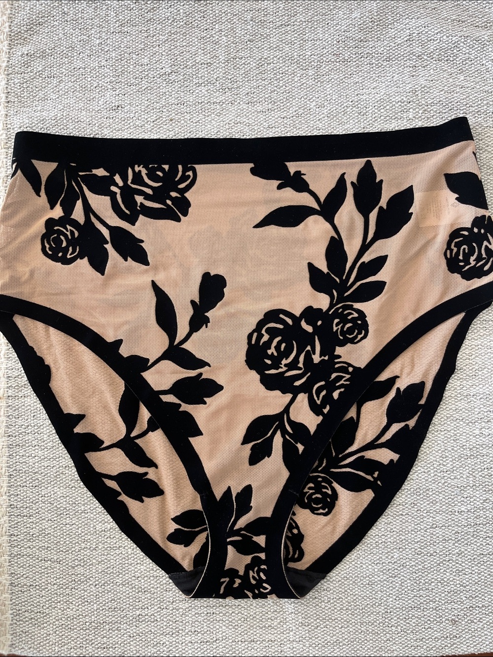 New EBY Madam Oh La La Floral Mesh High-Waist High Cut Briefs 1X Nude Black Plus